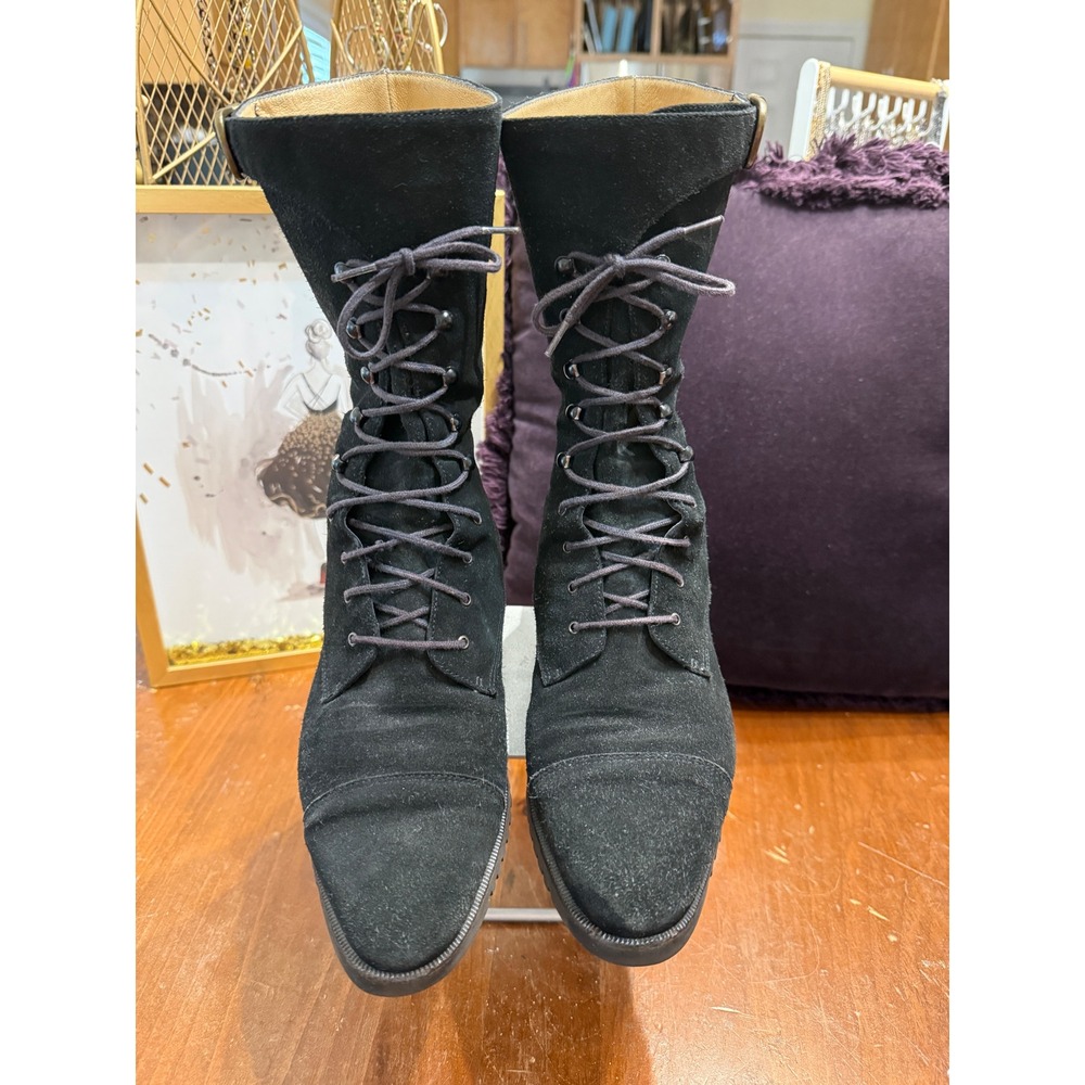 Salvatore Ferragamo Black Suede Lace Up Combat Boots Vibram Sole DU17798 8 2A